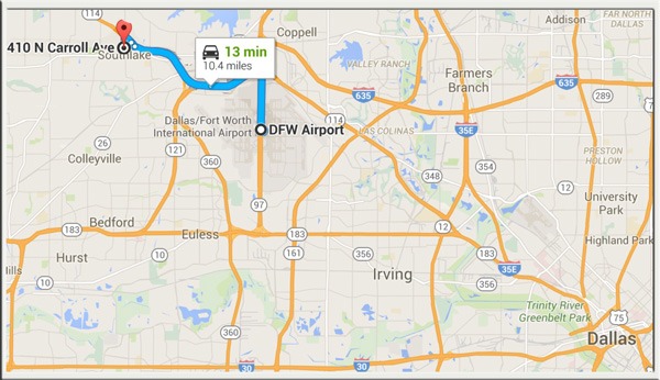 Directions from Dallas Fort Worth Airport to our Facility