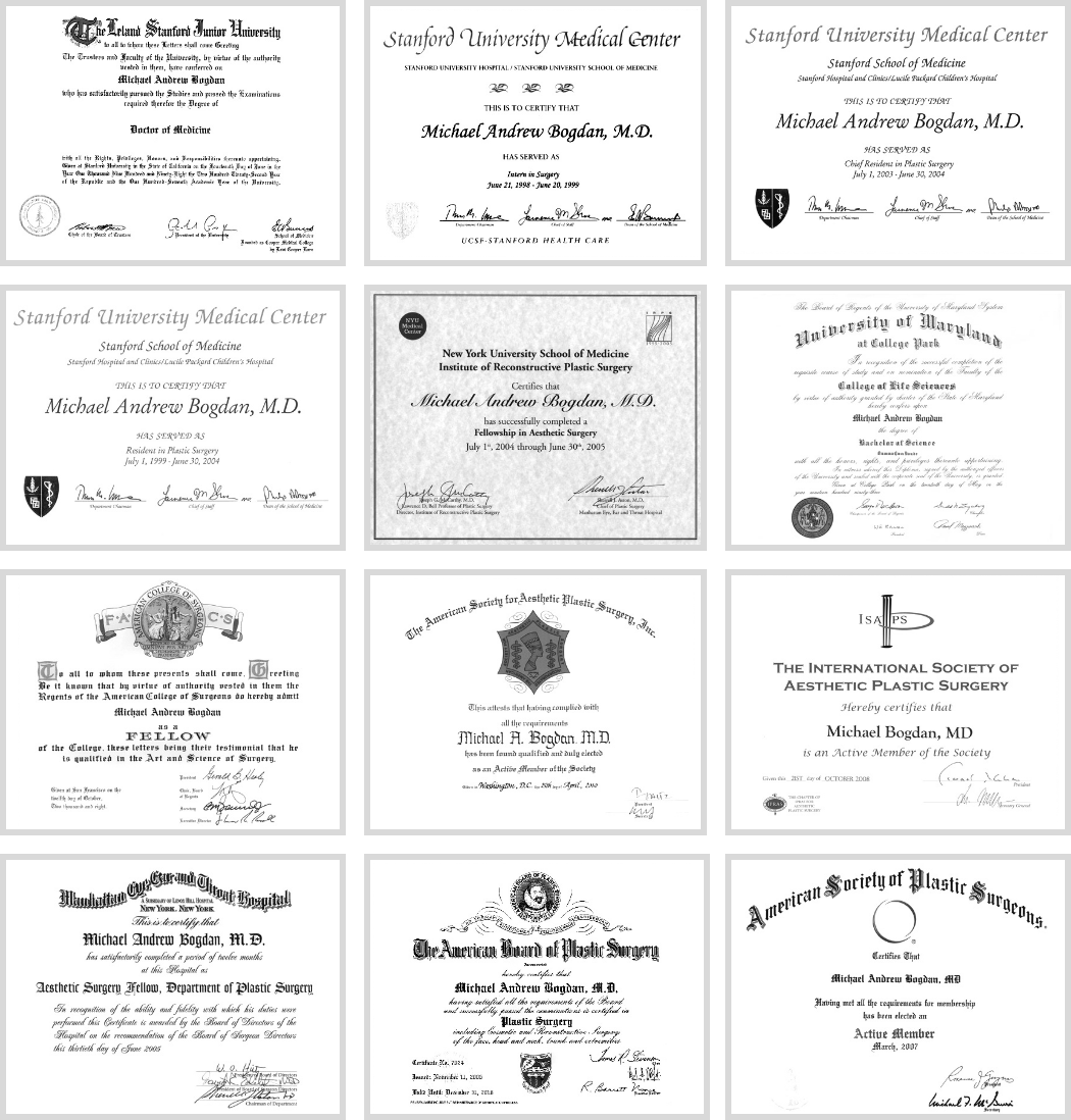 Dr. Bogdan's licenses and certificates